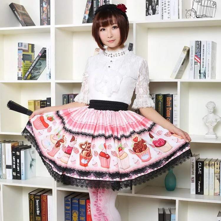 Sweet Pink Short Summer Skirt Lovely Cupcakes Printed Lolita Skirt