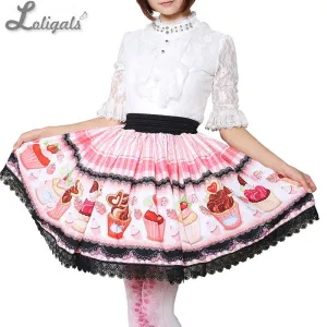 Sweet Pink Short Summer Skirt Lovely Cupcakes Printed Lolita Skirt