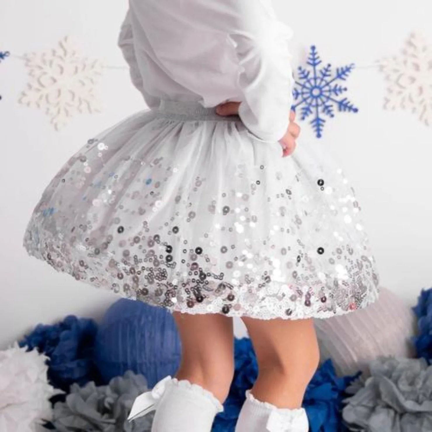 Sweet Wink Infant to Youth Girls Silver Sequin Tutu Skirt