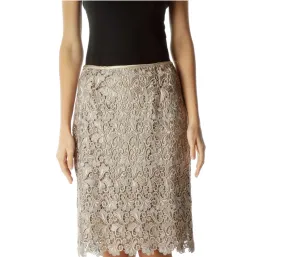 Tahari Luxe Gold Lace Scalloped Pencil Skirt, Size 6