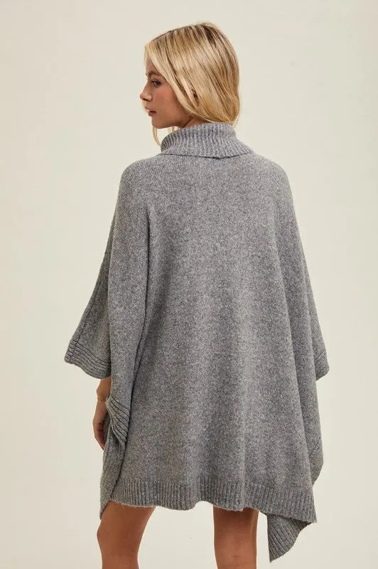 Talk to Me Brushed Sweater Poncho Grey