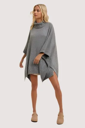 Talk to Me Brushed Sweater Poncho Grey