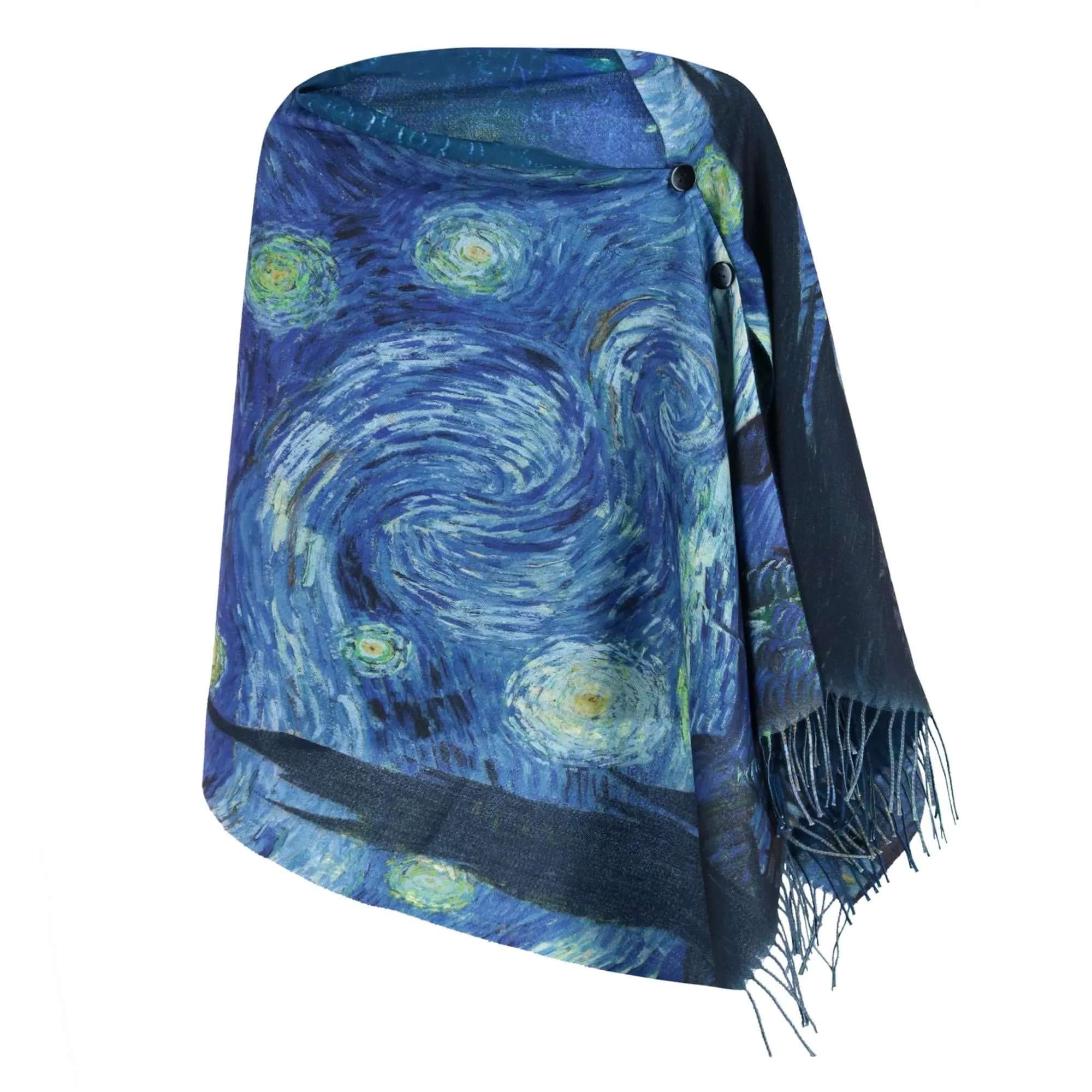 The Magic Scarf Company Women's Reversible Sueded Van Gogh Print Button Shawl