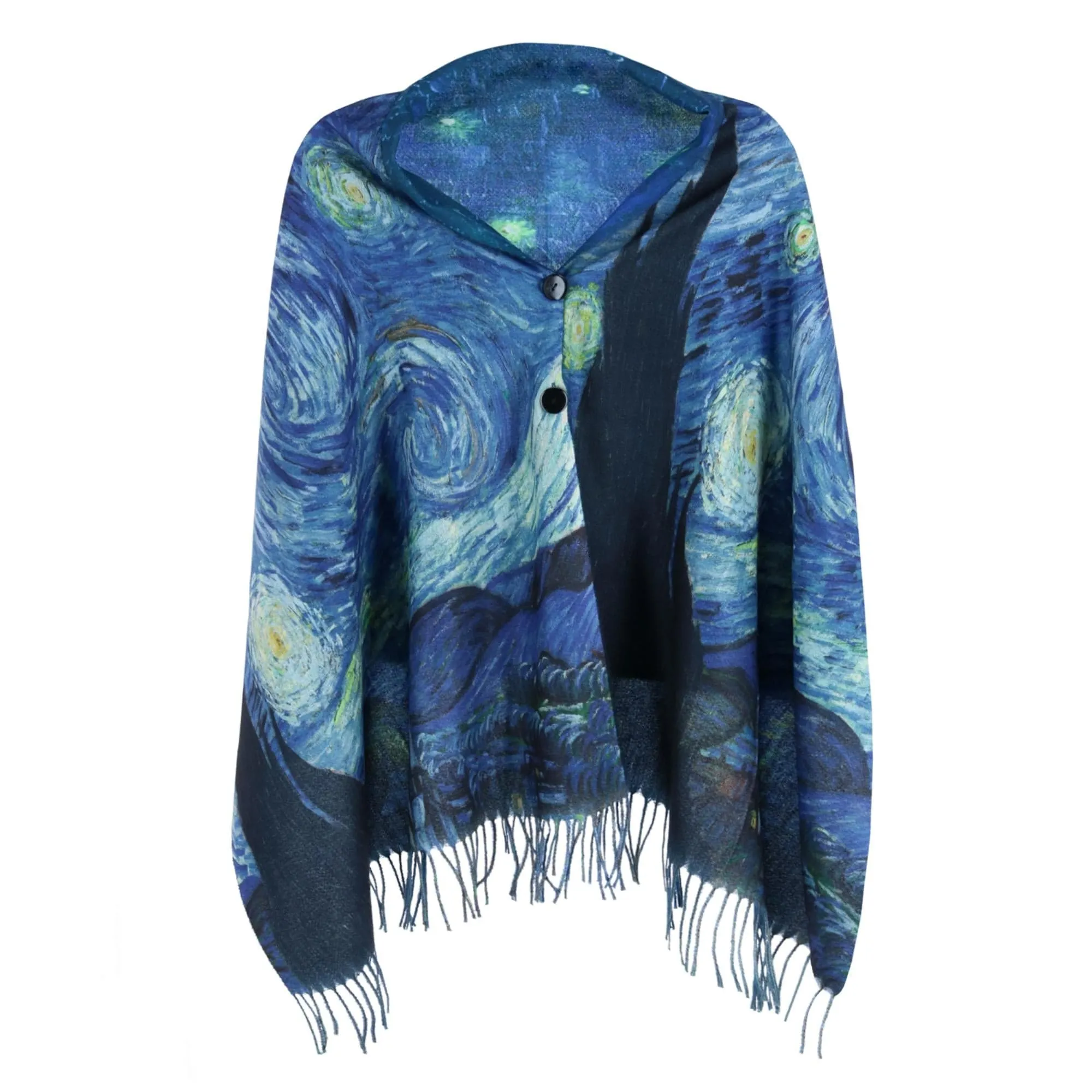 The Magic Scarf Company Women's Reversible Sueded Van Gogh Print Button Shawl