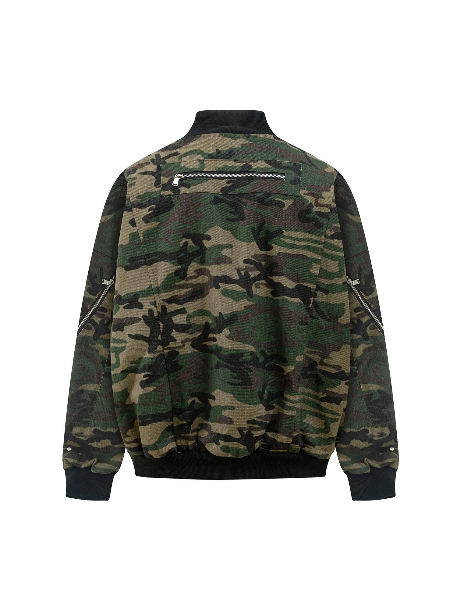 Thesupermade Cargo Camouflage Multi Zipper Bomber Jacket