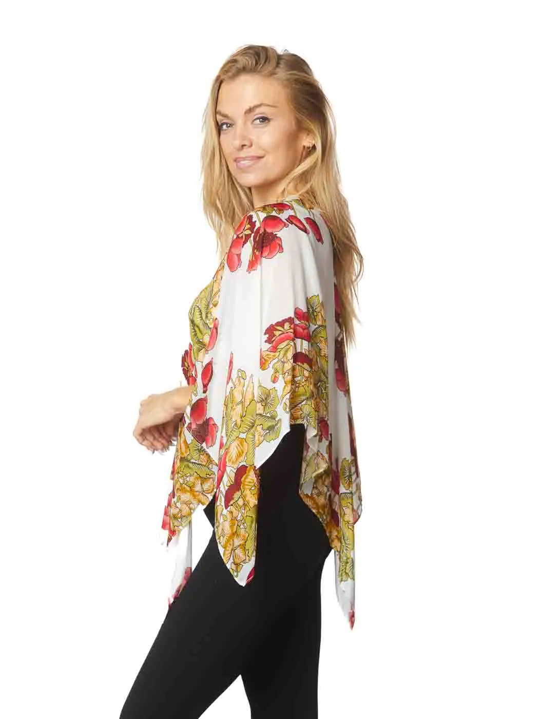 Tianello  "Floral" Print  Sueded Cupro "Kaftan' Coverup-One Size