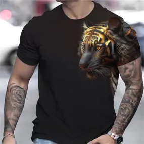 Tiger Print T-Shirt 3D Animal Men's Shirts Summer Short Sleeved Male Pullover Oversized Tops Tees Men Clothing