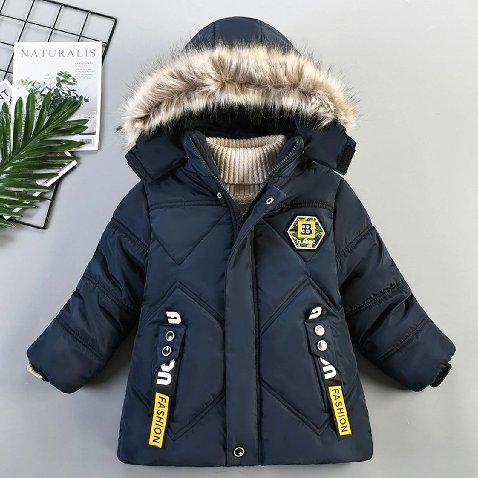 Toddler winter Letter Print Coats Boys Jacket Warm Hooded outerwear