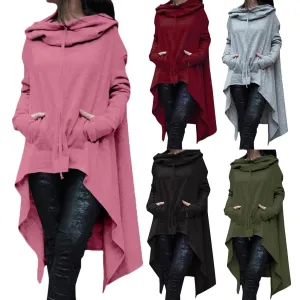 Trendy Loose Asymmetric Sweatshirt Hooded Poncho