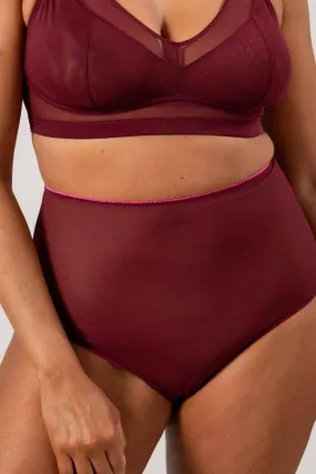 Understatement Underwear - Mesh Highwaist Briefs - Burgundy/Neon Pink