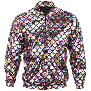 Unisex Shiny Bomber Jacket - Fish Scale Rainbow