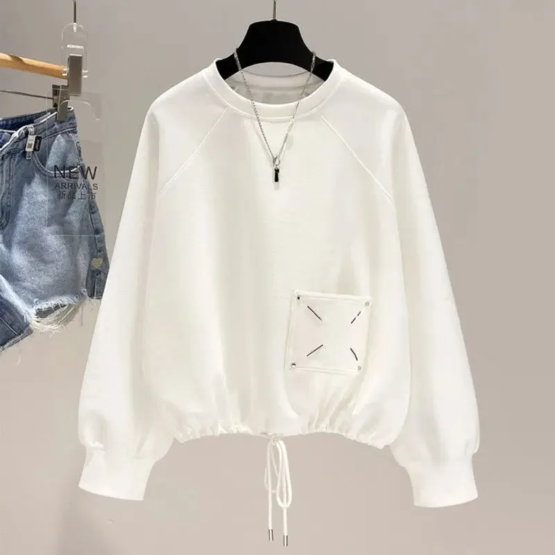 Uniwim Pocket Hoodie Solid Casual Sweatshirts Long Sleeve Top White Hoodie Pullover Hoodies Plus Size Black Tops Streetwear Women Short