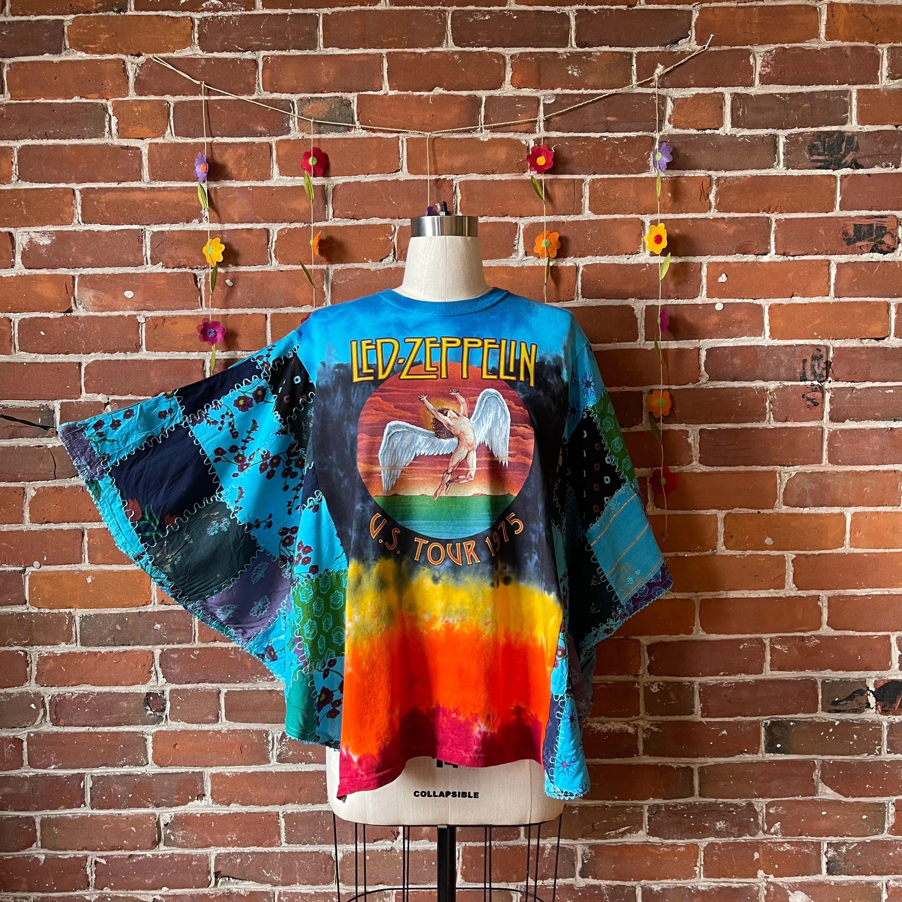 Upcycled Patchwork Led Zeppelin Poncho Tee