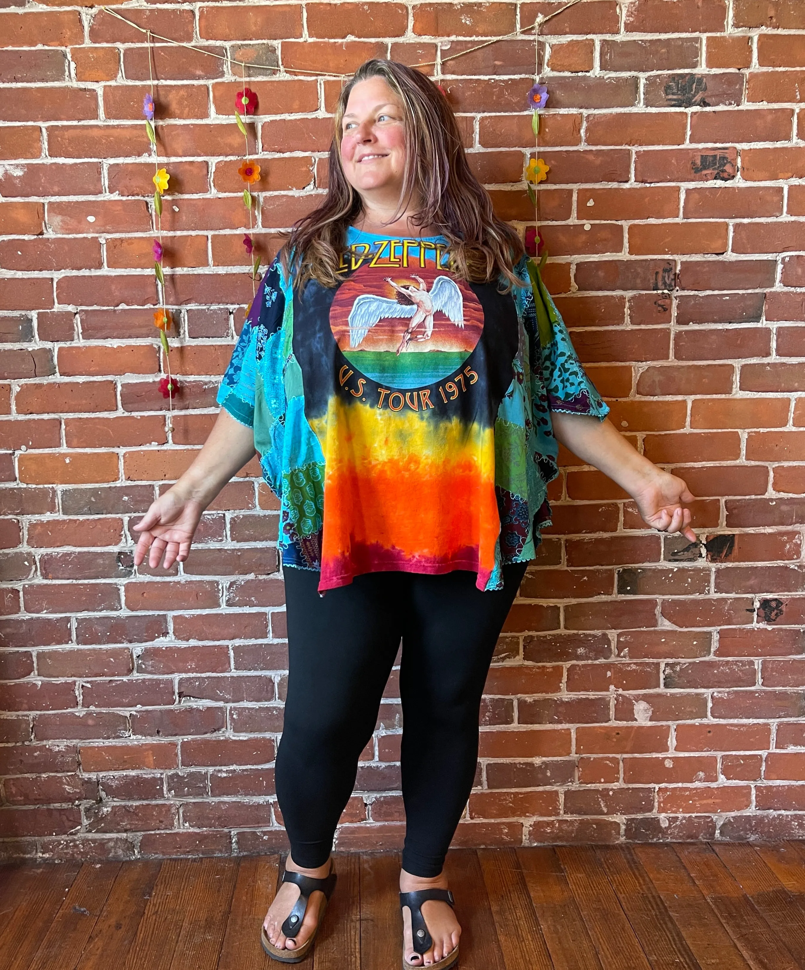 Upcycled Patchwork Led Zeppelin Poncho Tee