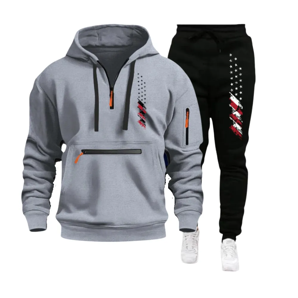 USA FLAG CASUAL SPORTS MULTI ZIPPER ARM POCKET MEN'S SWEATSHIRT HOODIE OUTFIT