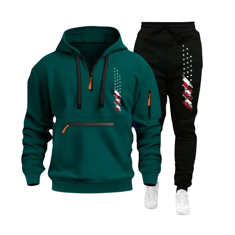 USA FLAG CASUAL SPORTS MULTI ZIPPER ARM POCKET MEN'S SWEATSHIRT HOODIE OUTFIT