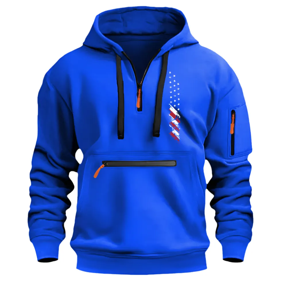 USA FLAG CASUAL SPORTS MULTI ZIPPER ARM POCKET MEN'S SWEATSHIRT HOODIE