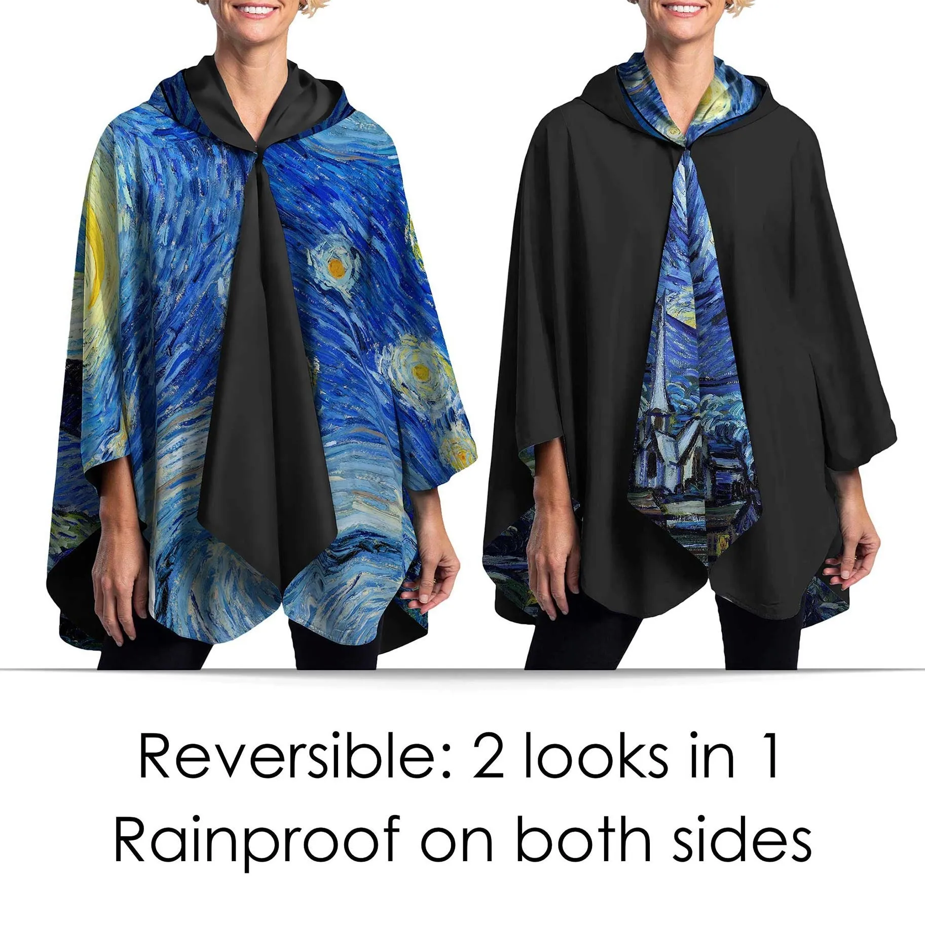 van Gogh Starry Night Womens Rain Cape - Rainproof Breathable Rain Poncho