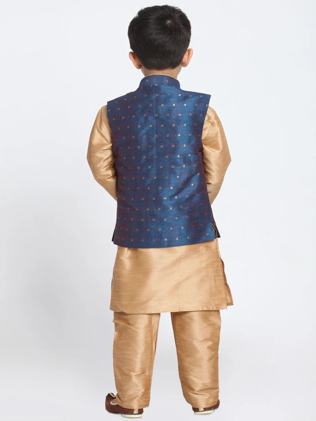 Vastramay Banarasi Blue And Rose Gold Woven Siblings Set