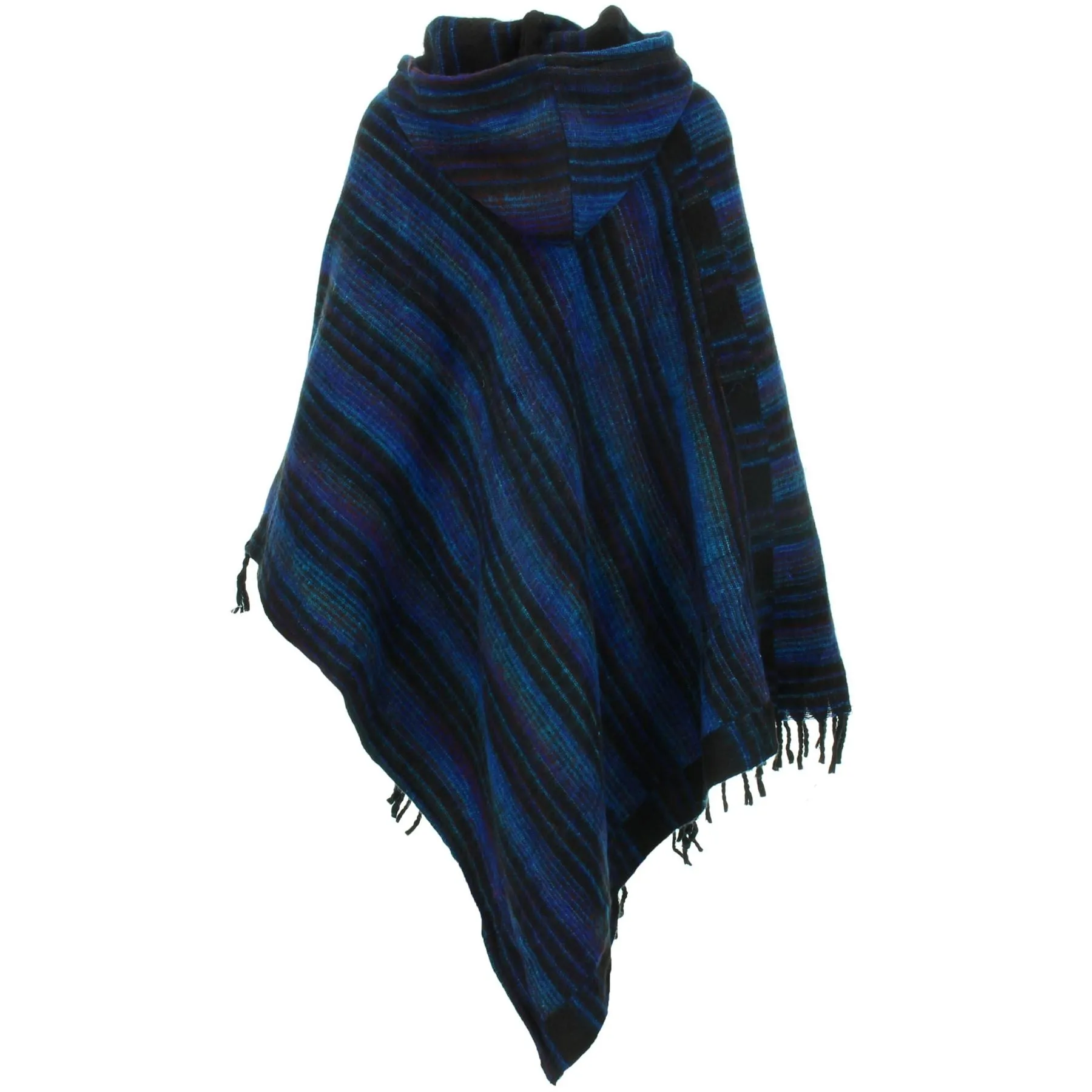 Vegan Wool Hooded Poncho - Blues