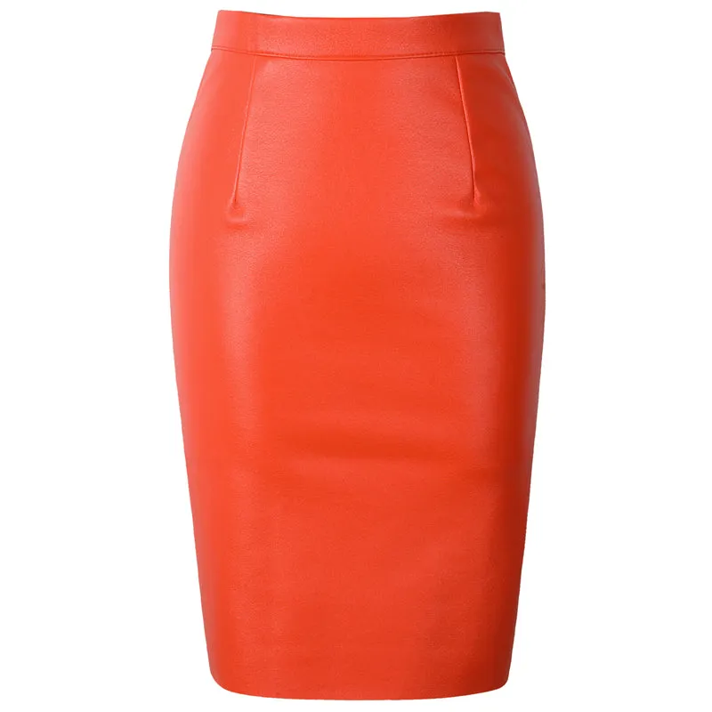 VenusFox High Waist Sexy Faux Fur Bodycon Leather Midi Skirts