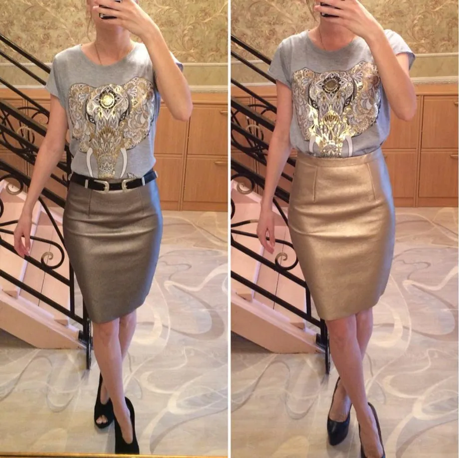 VenusFox High Waist Sexy Faux Fur Bodycon Leather Midi Skirts