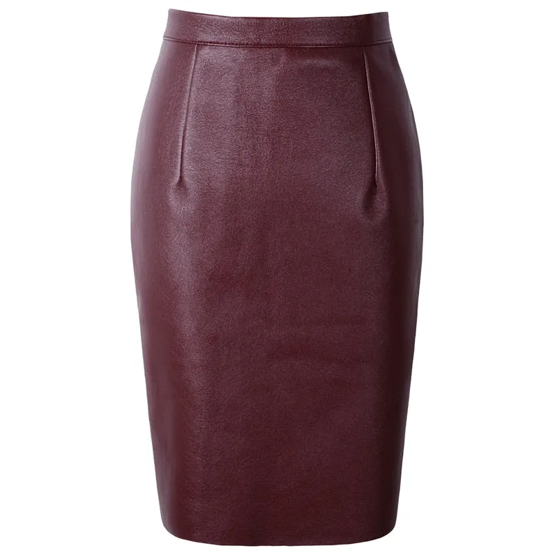 VenusFox High Waist Sexy Faux Fur Bodycon Leather Midi Skirts