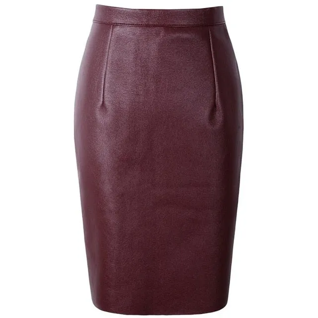 VenusFox High Waist Sexy Faux Fur Bodycon Leather Midi Skirts