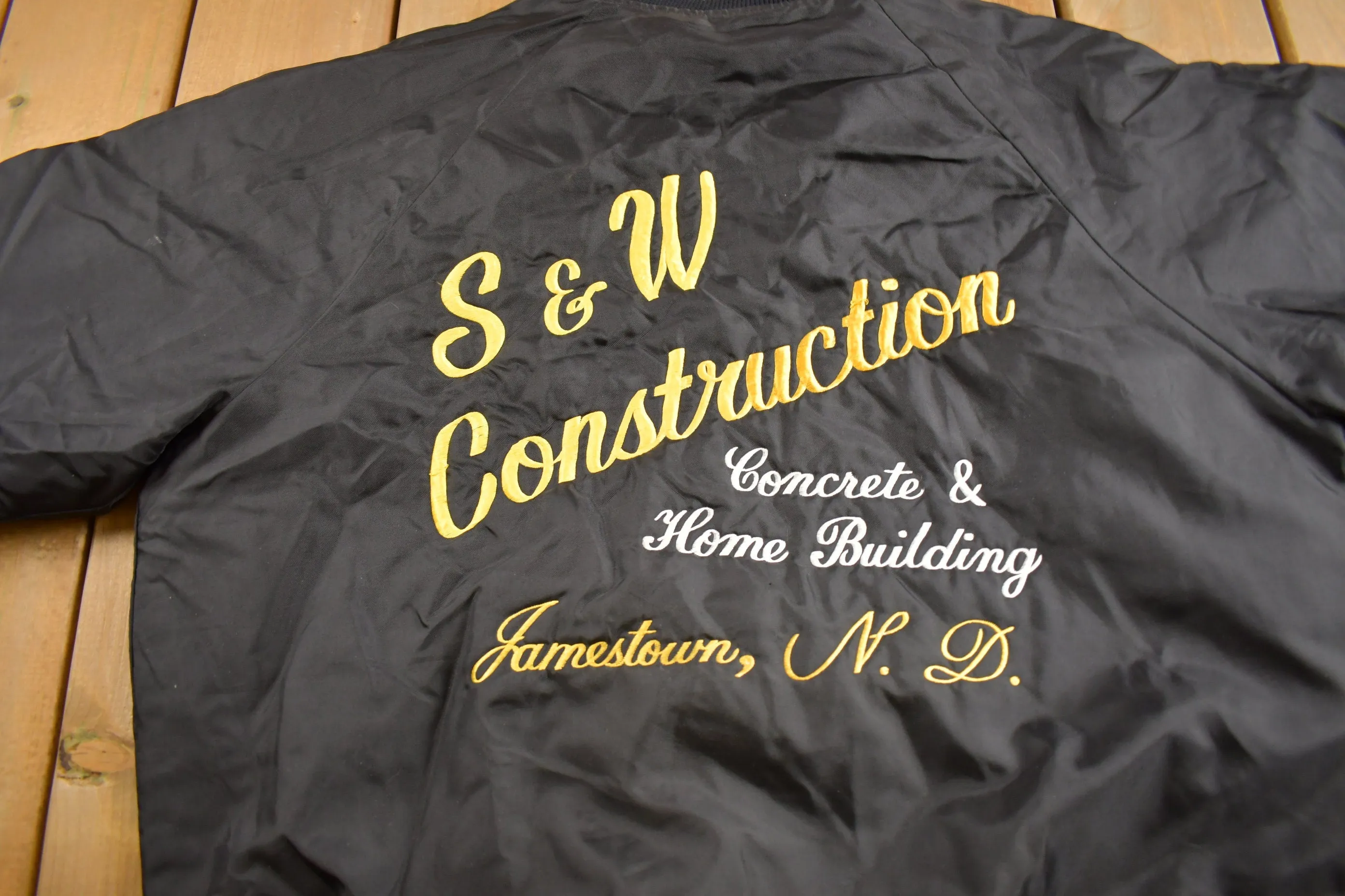 Vintage 1980s S&W Construction Satin Bomber Jacket