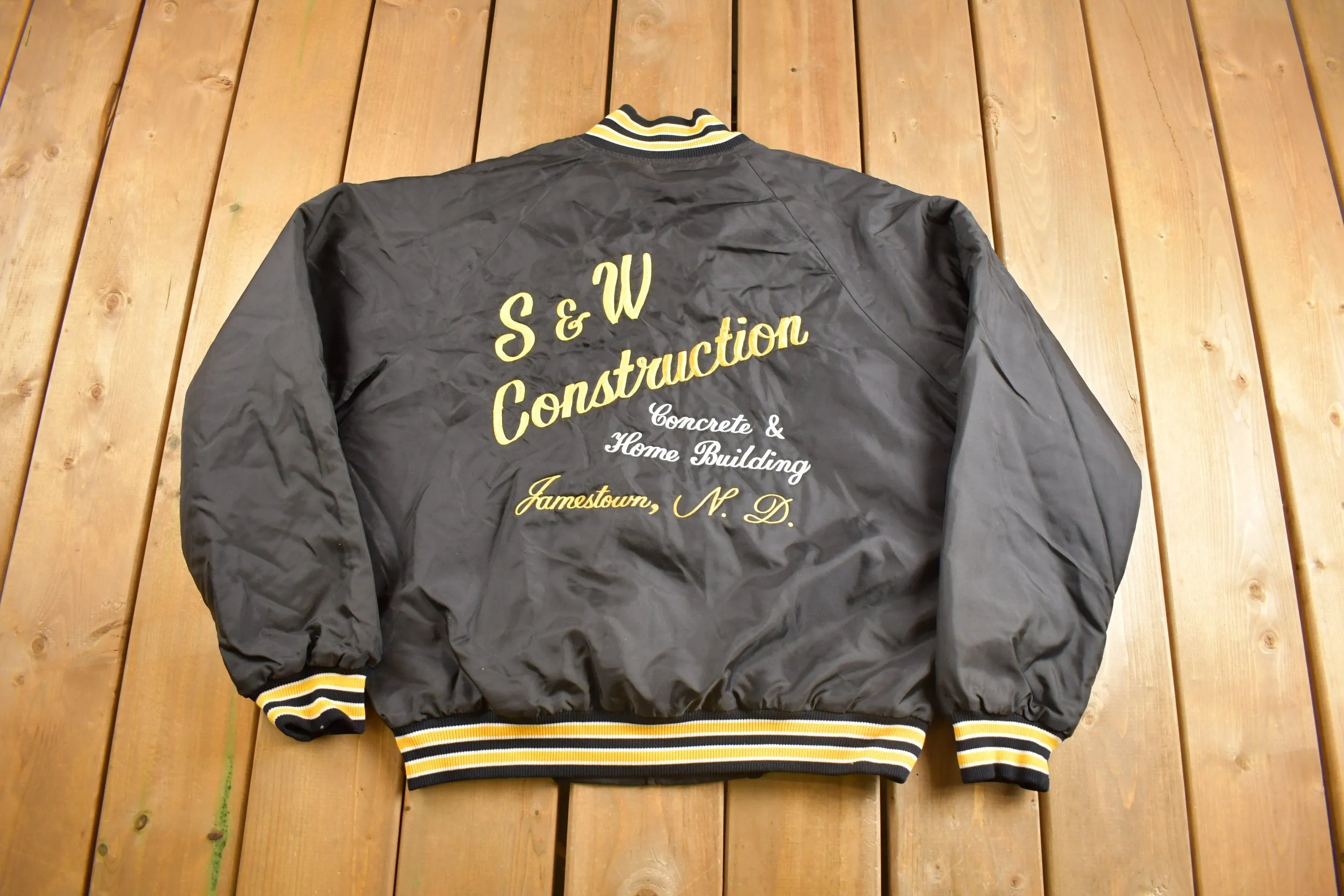 Vintage 1980s S&W Construction Satin Bomber Jacket