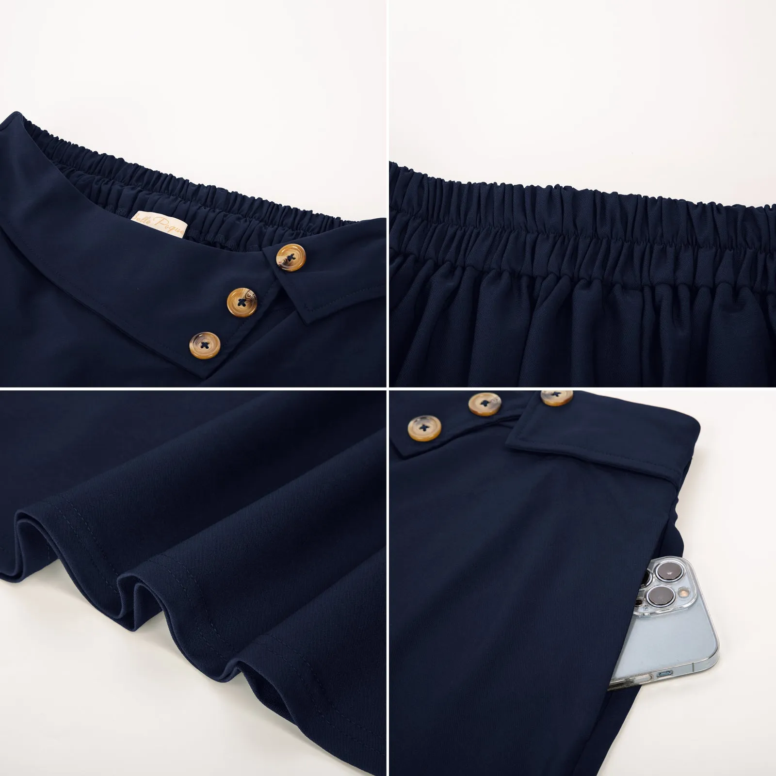 Vintage A-Line Skirt High Waisted Midi Skirt with Pockets & Buttons