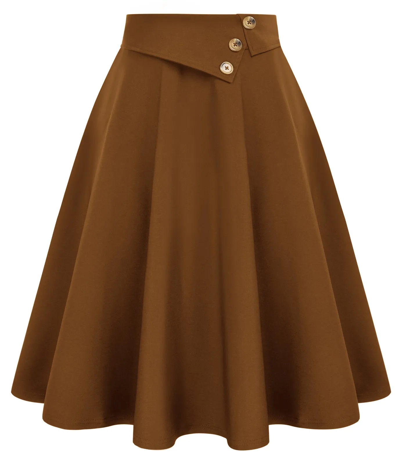 Vintage A-Line Skirt High Waisted Midi Skirt with Pockets & Buttons