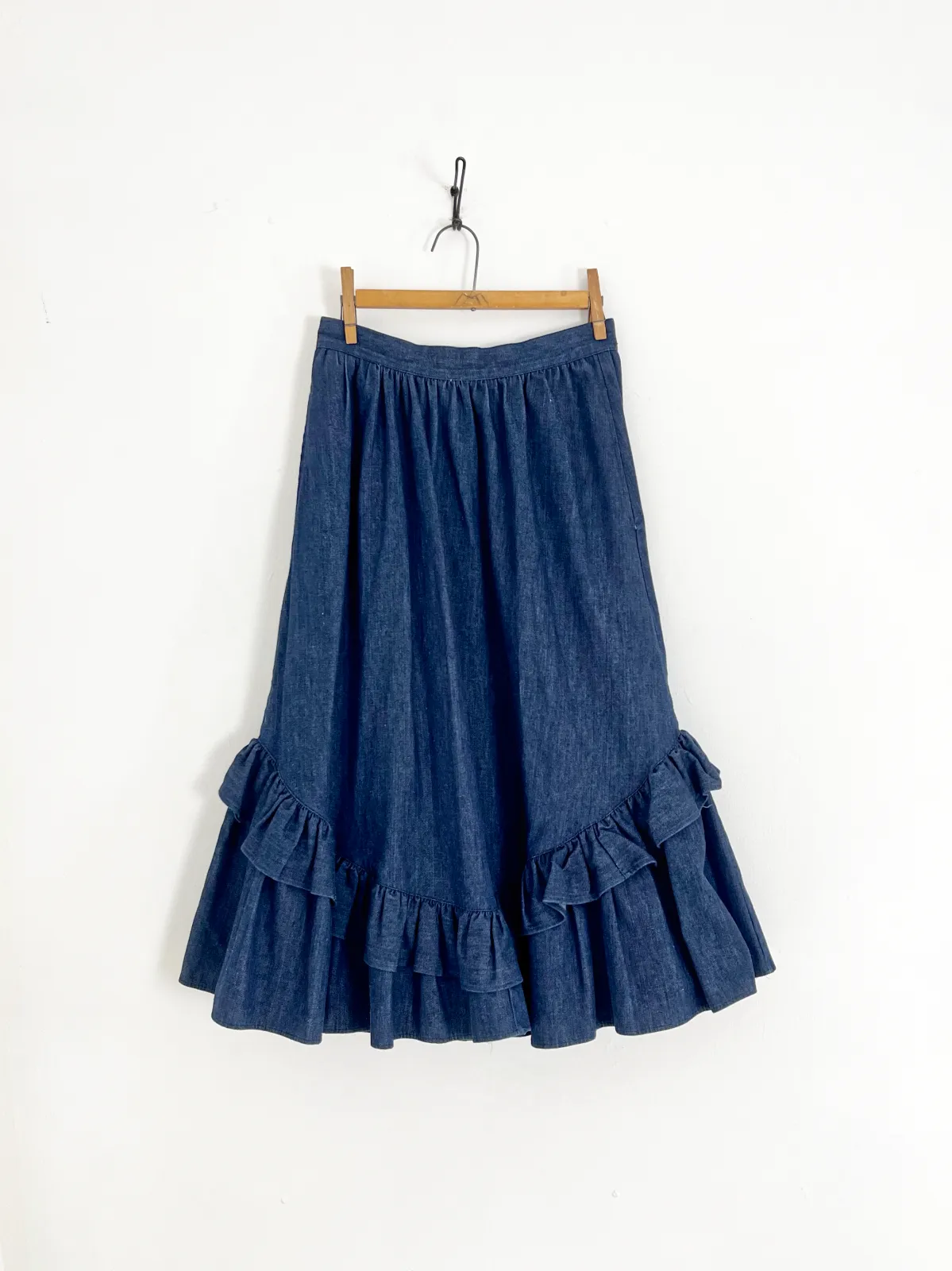 Vintage Denim Ruffle Peasant Skirt