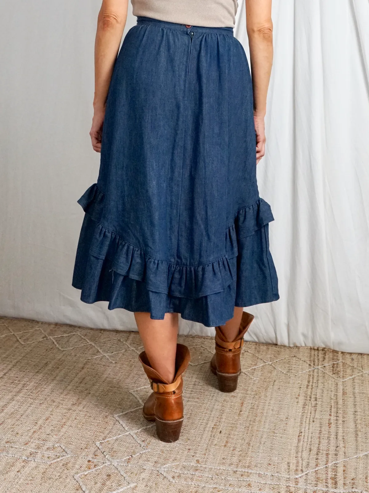 Vintage Denim Ruffle Peasant Skirt