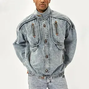 Vintage Slim Solid Casual Denim Jacket