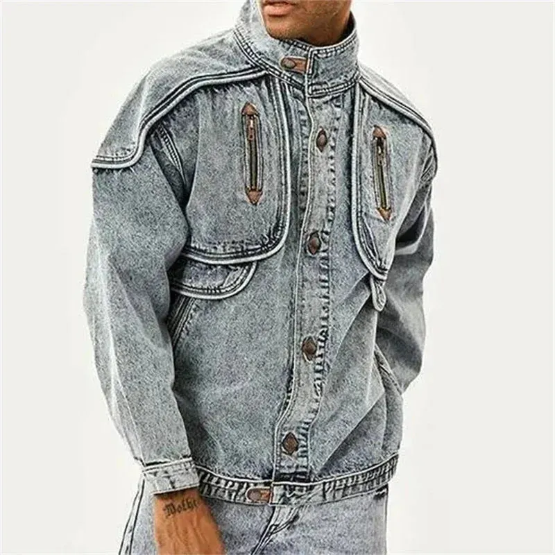 Vintage Slim Solid Casual Denim Jacket