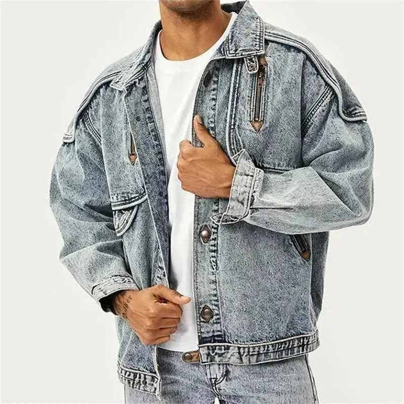 Vintage Slim Solid Casual Denim Jacket