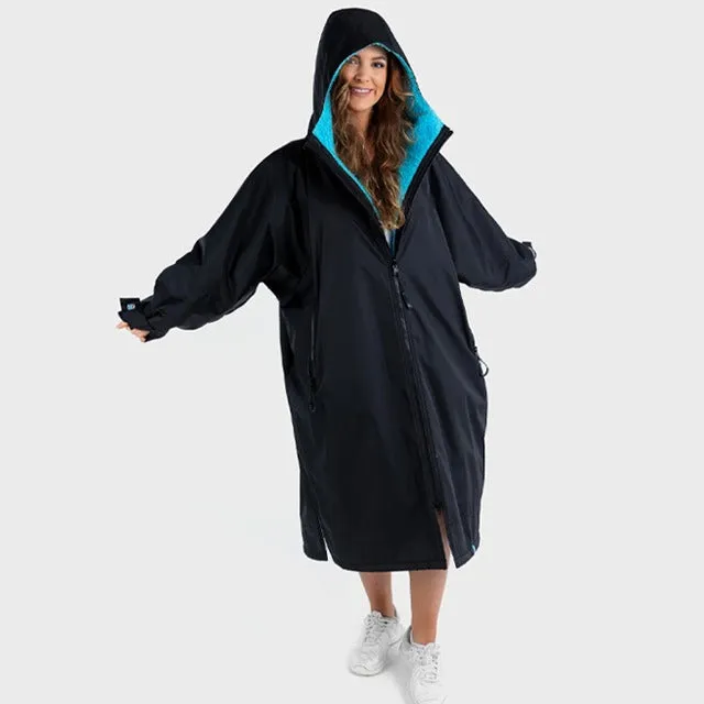 Warm Waterproof Swim Parka Oversized Hooded Robe Sherpa Liner Swimming Coat Dry Robe Surf One Size Poncho