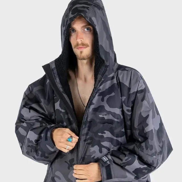 Warm Waterproof Swim Parka Oversized Hooded Robe Sherpa Liner Swimming Coat Dry Robe Surf One Size Poncho