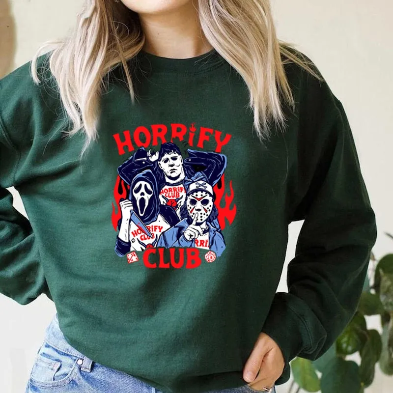 Wenkouban Halloween Hoodies Stranger Things Horrify Club Hoodie Halloween Spooky Season Fall Sweatshirt Hell Devil Fire Graphic Pullover Crewneck Sweatshirt