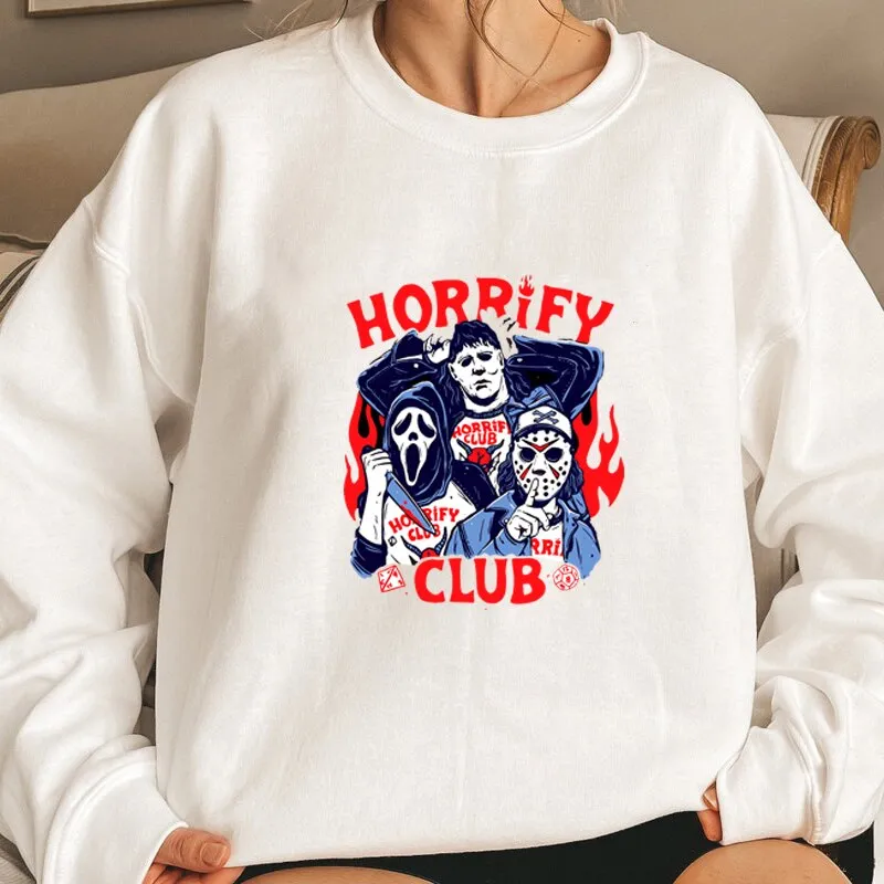 Wenkouban Halloween Hoodies Stranger Things Horrify Club Hoodie Halloween Spooky Season Fall Sweatshirt Hell Devil Fire Graphic Pullover Crewneck Sweatshirt