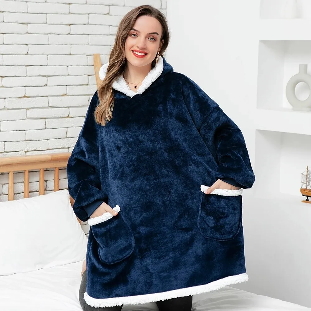 Wenkouban Winter Oversized Hoodies Sweatshirt Women Men Pullover Giant TV Blanket Hoodie Super Long Flannel Blanket with Sleeves Sudaderas