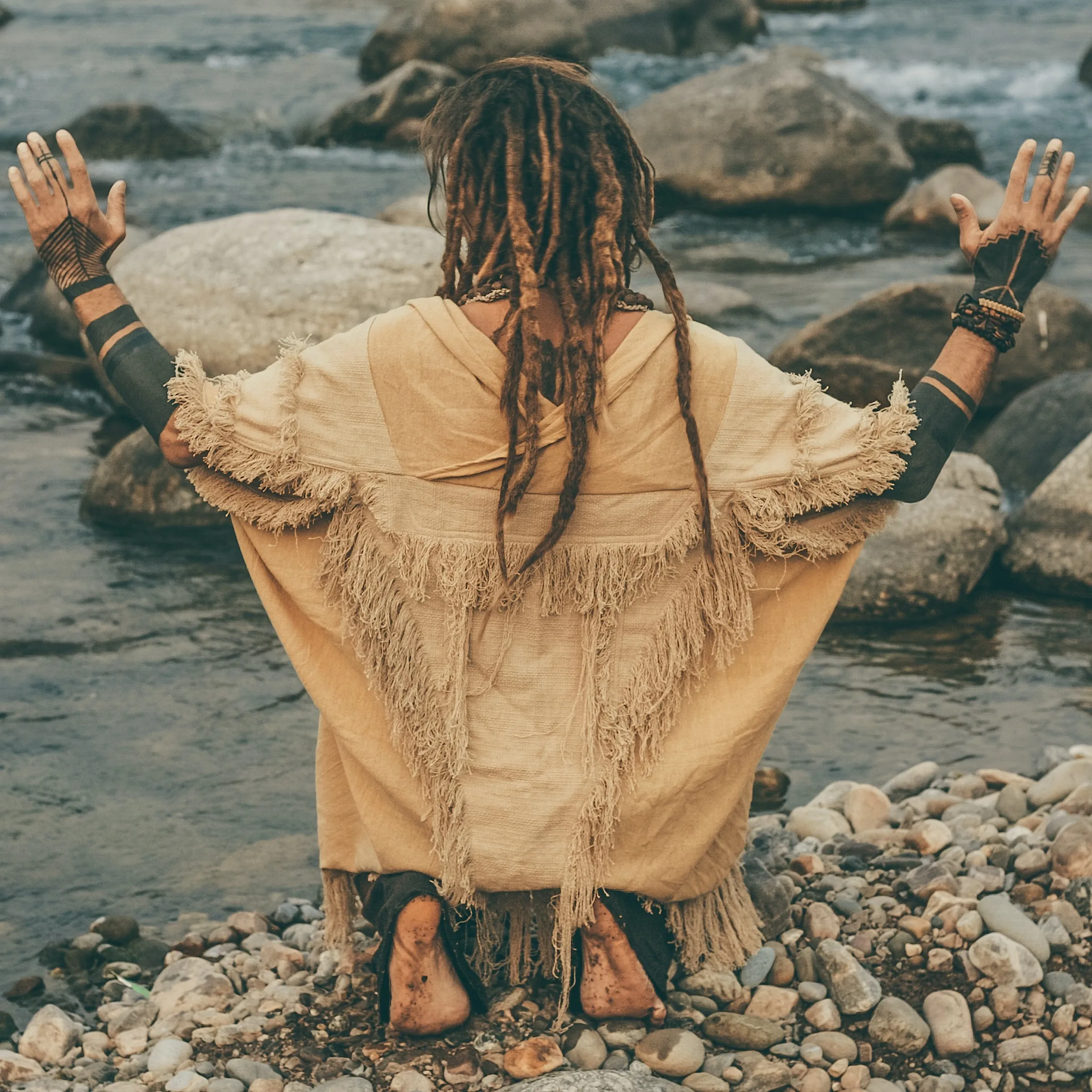 White Feather Open Poncho ~ Handwoven Khadi Cotton