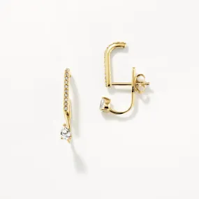 White Topaz Suspender Jacket Earrings in Gold