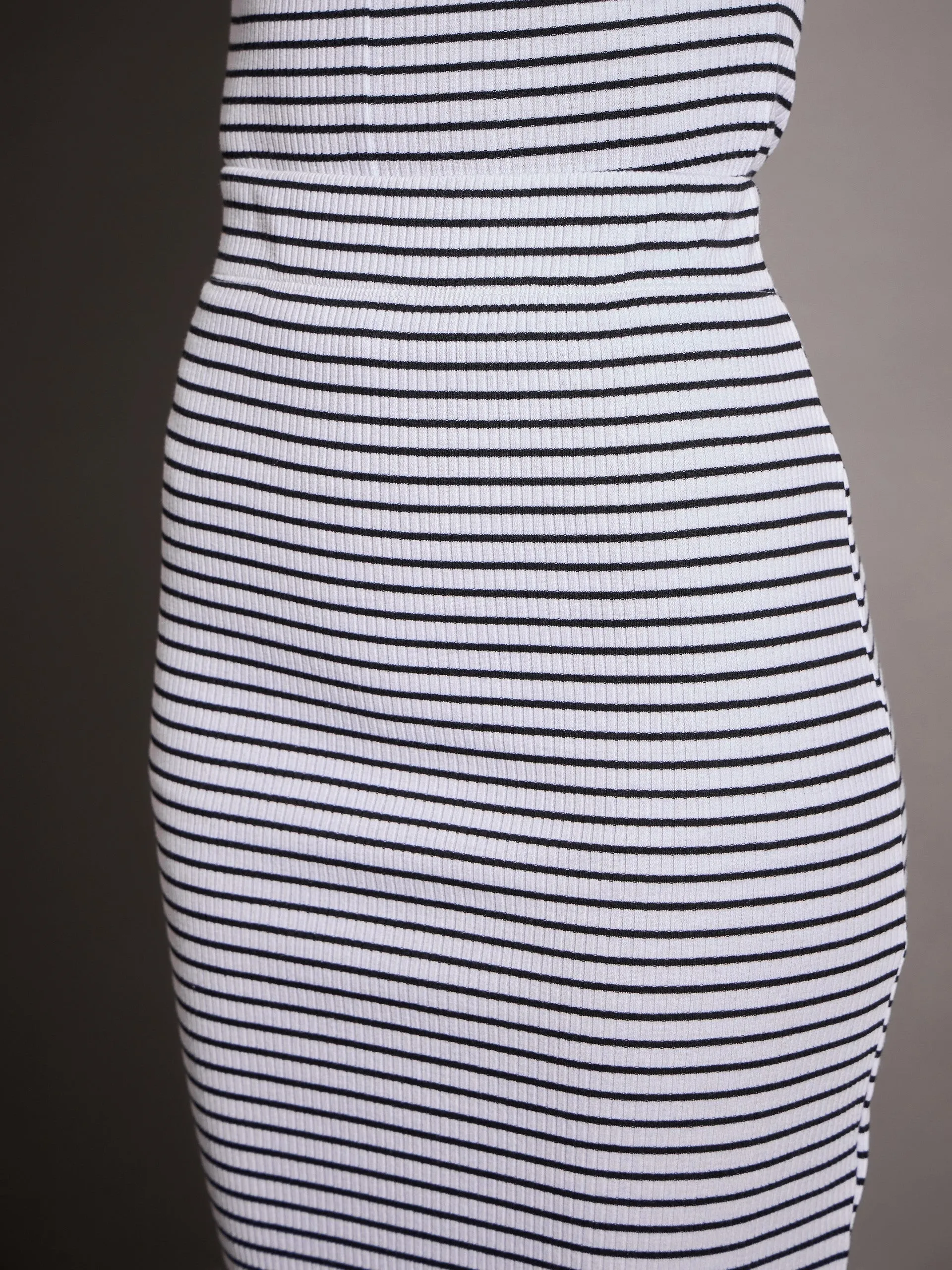 Women Black & White Striped Rib Pencil Skirt