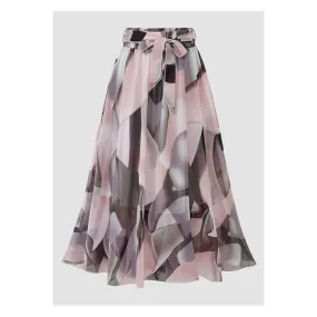 Women Floral Chiffon Flare Summer Skirt - C12354ZWSK