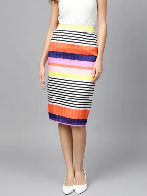 Women Multi Stripe Pencil Skirt