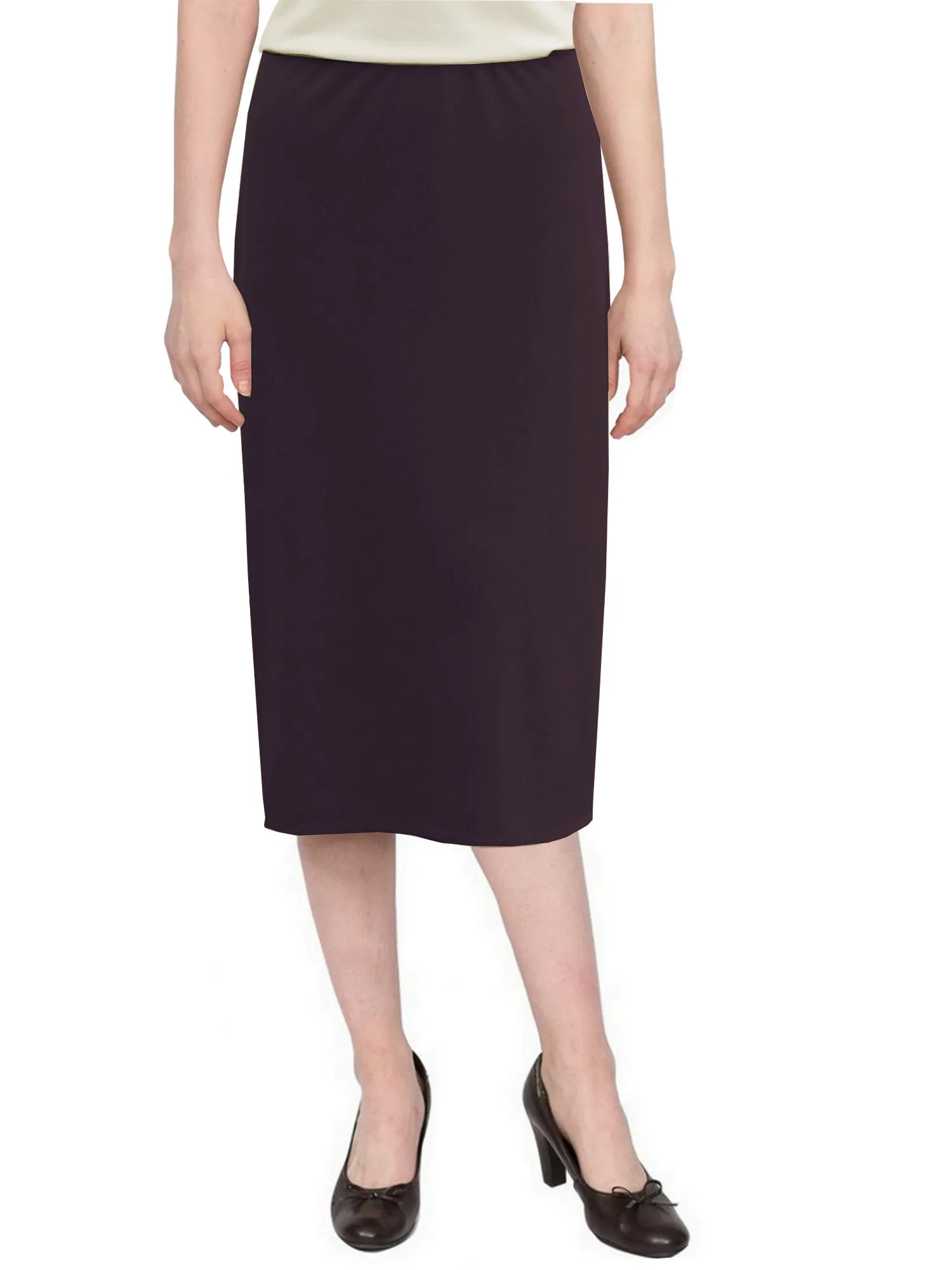 Women's Basic Modest 26" Below the Knee Length Midi Stretch Knit Straight Skirt