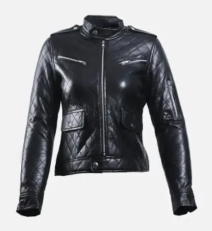 Women’s Black Leather Puffer Jacket