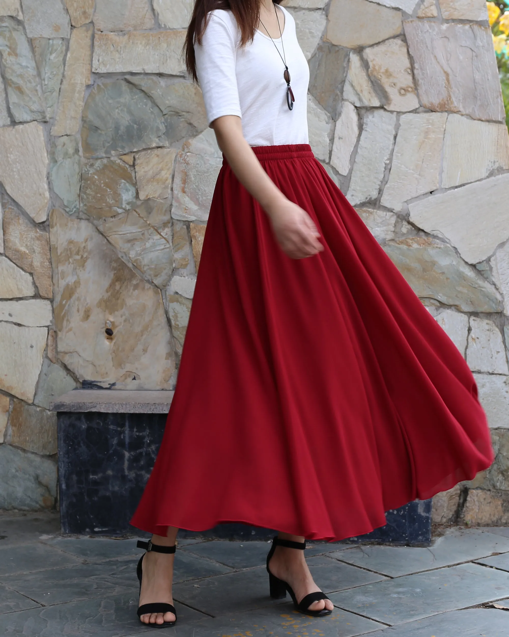 Women's chiffon skirt, maxi skirt, elastic waist skirt, long skirt, A-line skirt, customized summer skirt(Q2021)